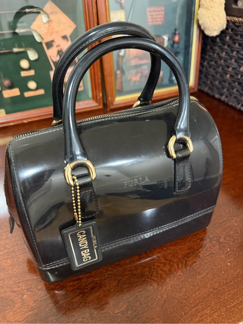 Furla Candy Bag Black Transparent Jelly Satchel Boston Bag Made in Italy